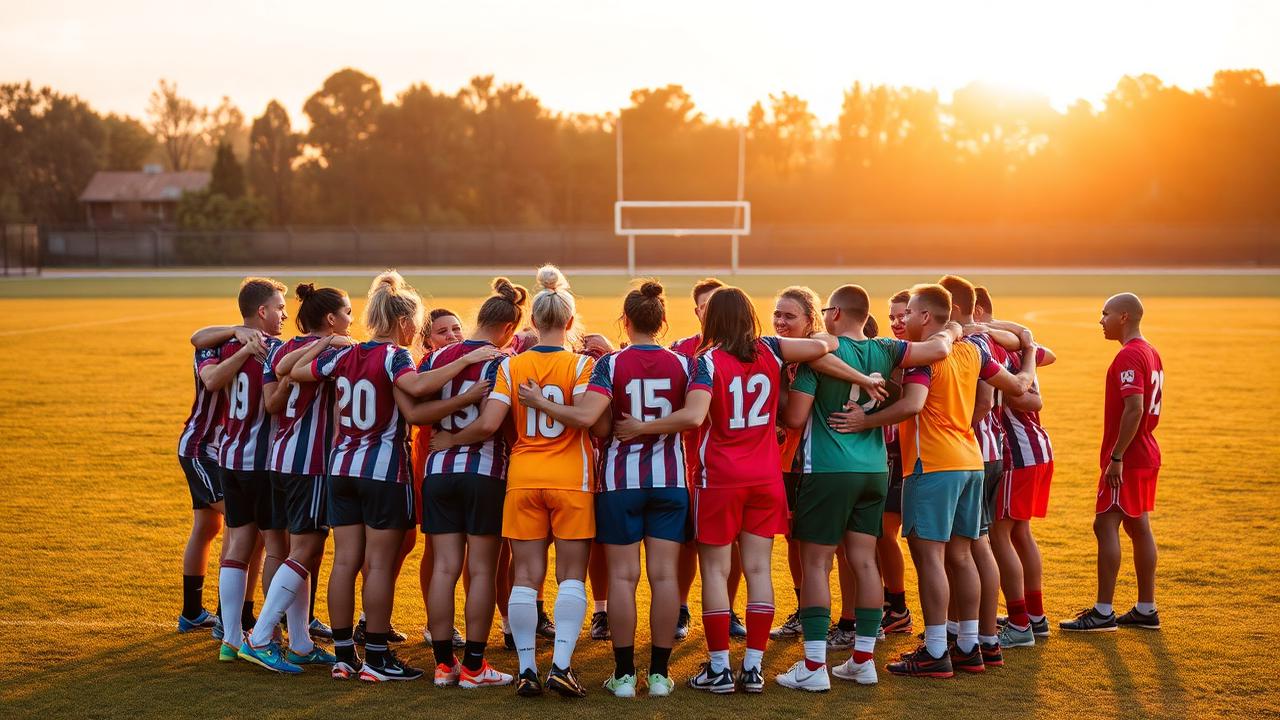 Amateur athletes celebrating together after a game