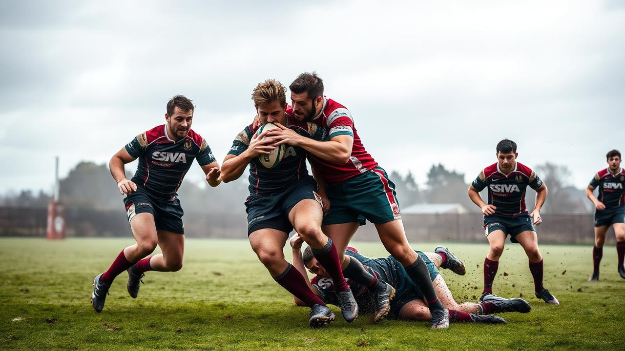 Rugby players in action